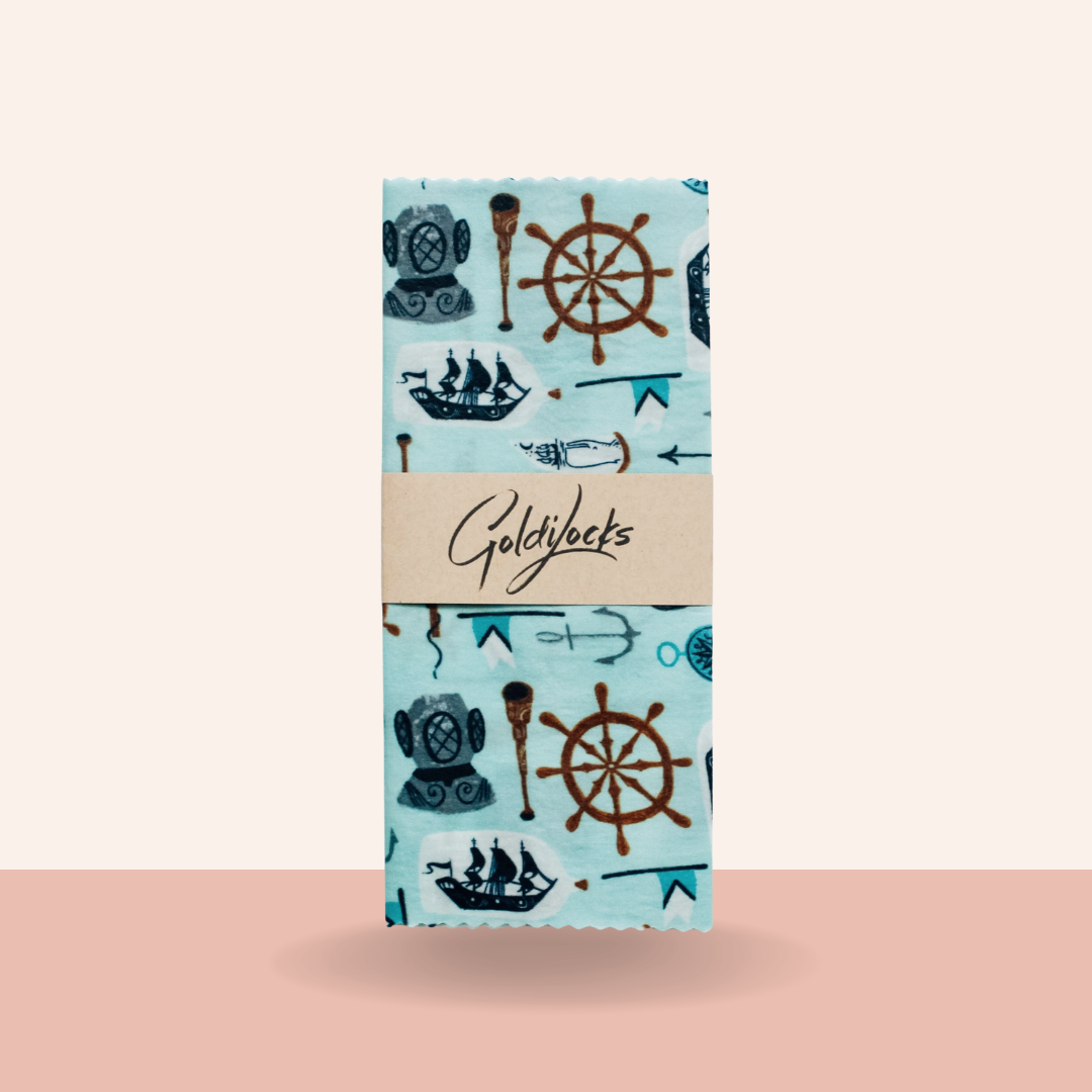 Reusable Beeswax Food Wraps: Nautical Treasure Single Medium