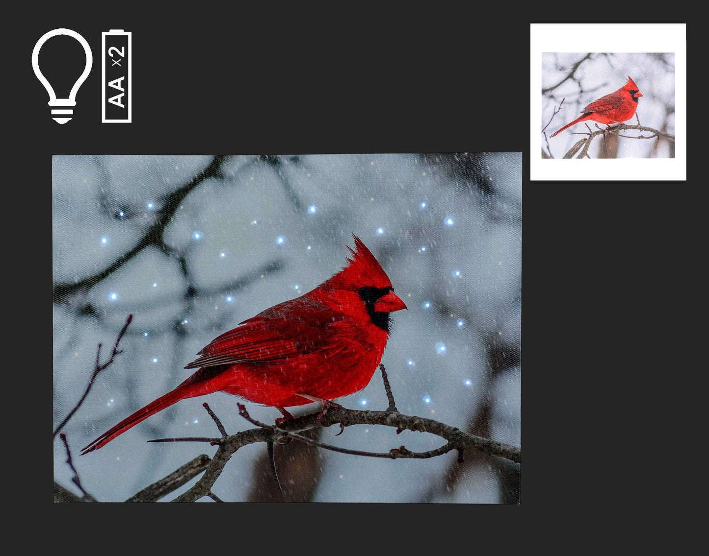 16x12" Canvas w/Cardinal On Branch & LED Lights