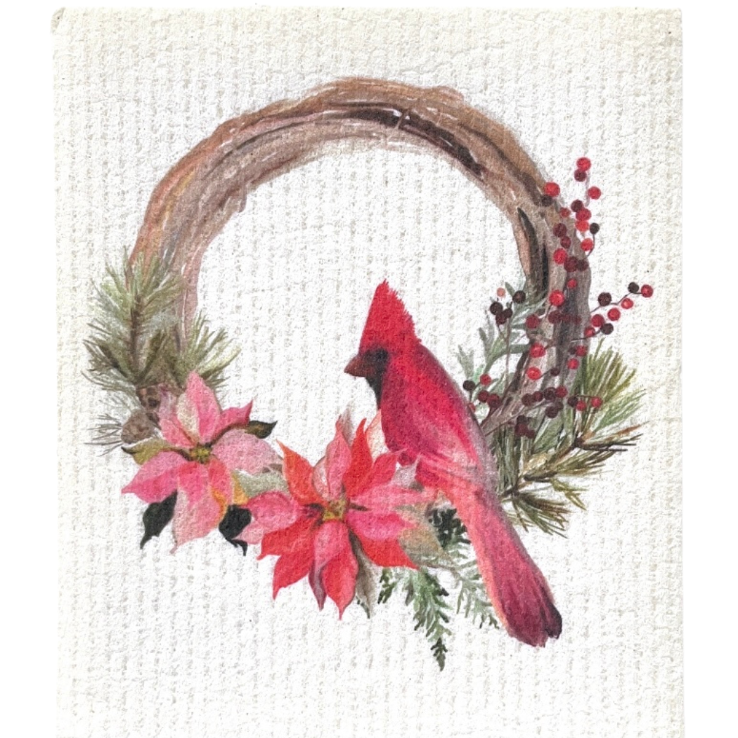 Swedish dishcloth Bird Cardinal Wreath