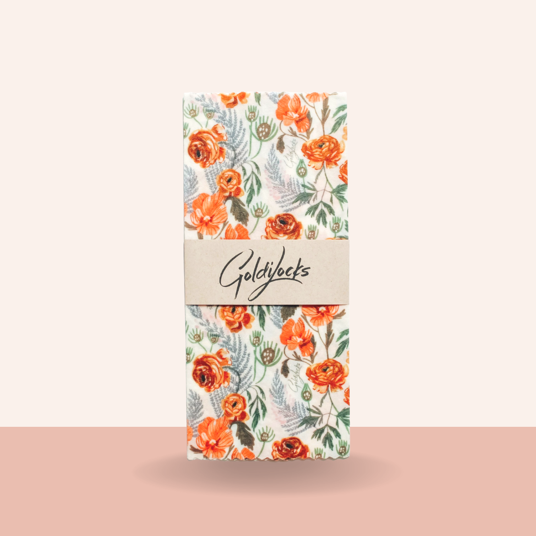 Reusable Beeswax Food Wraps: Golden Floral Single Medium