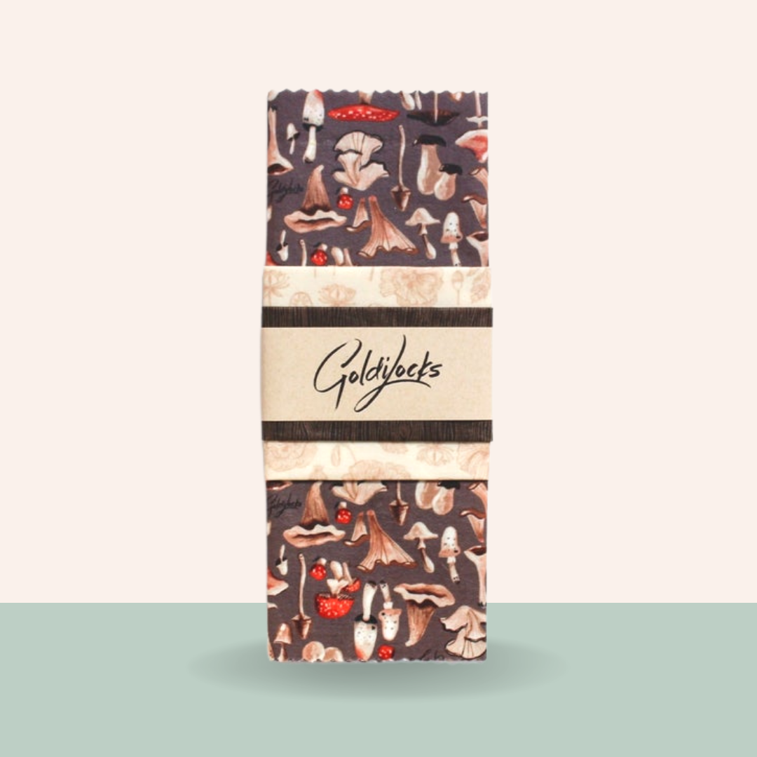 Reusable Beeswax Food Wraps: Mushrooms Set of 3