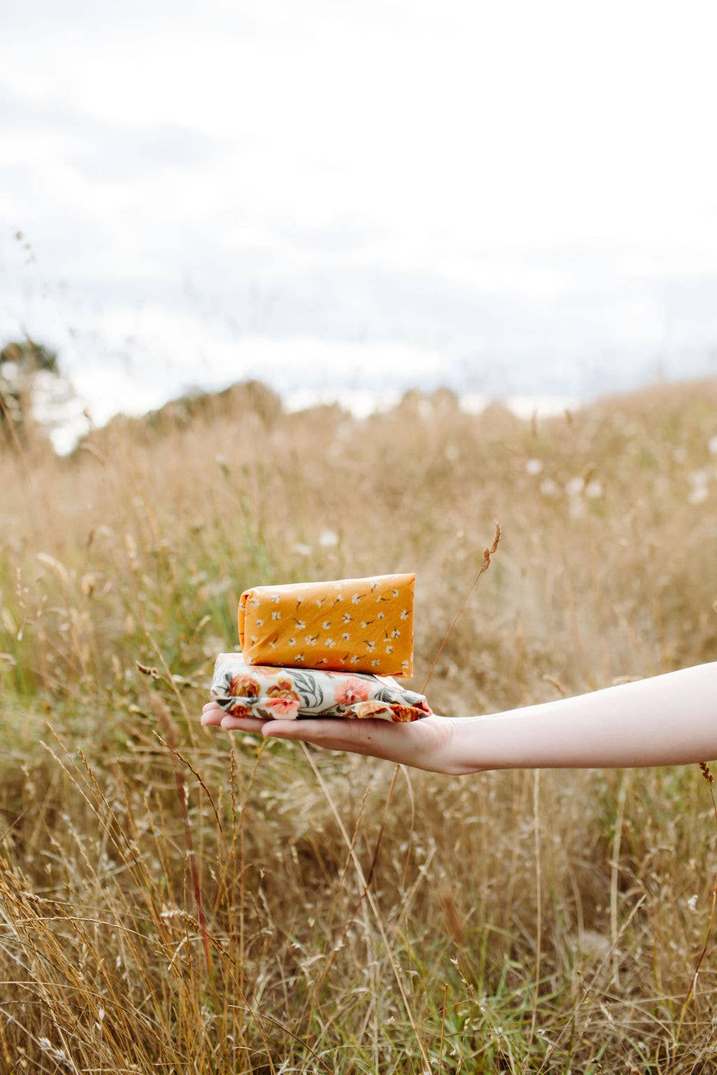 Reusable Beeswax Food Wraps: Golden Floral Set of 3