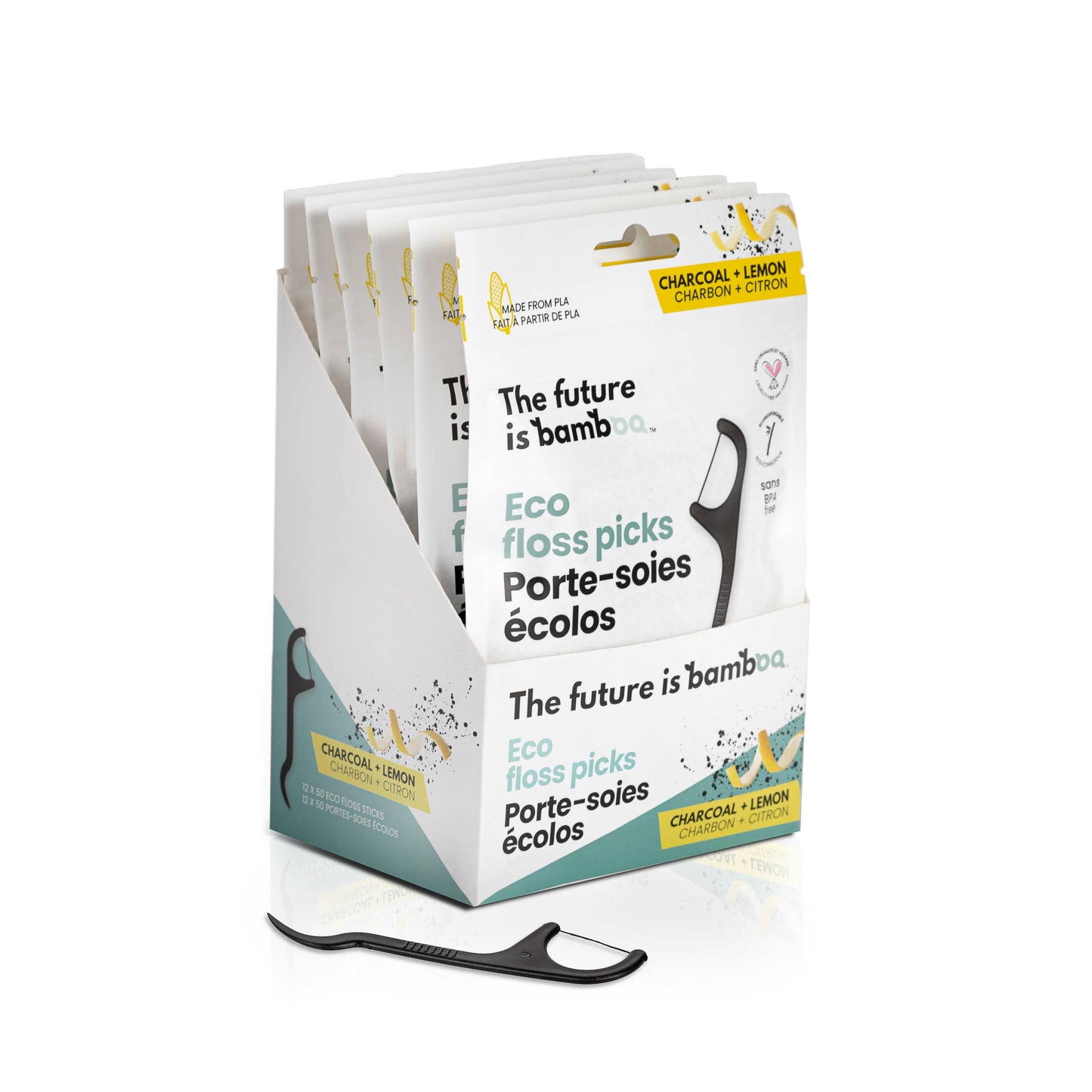 Eco Floss Picks Charcoal - Lemon