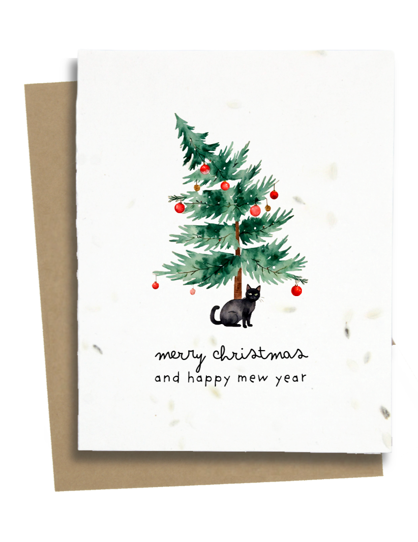 Christmas And New Years Cat Card