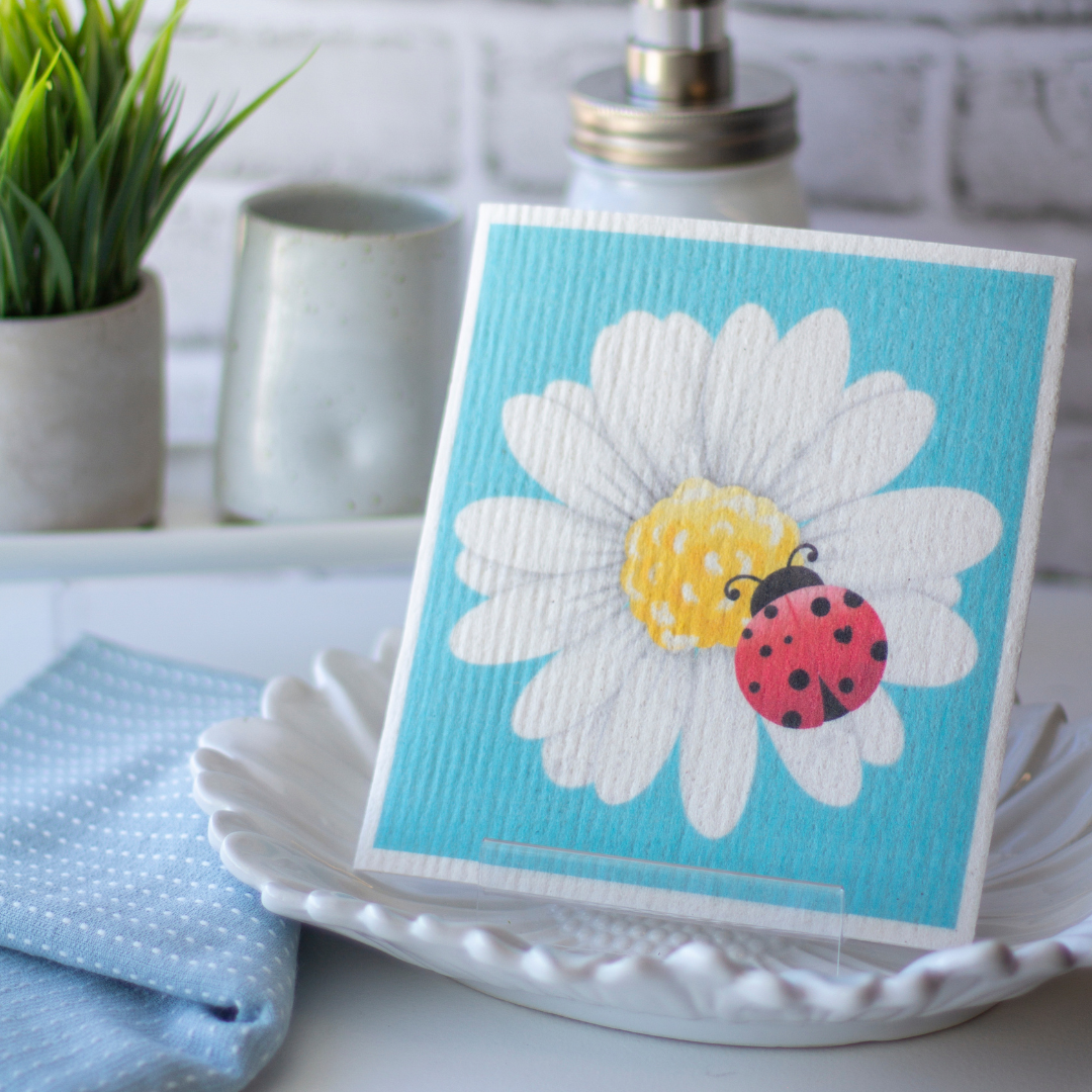 Swedish dishcloth Flowers Daisy and Ladybug