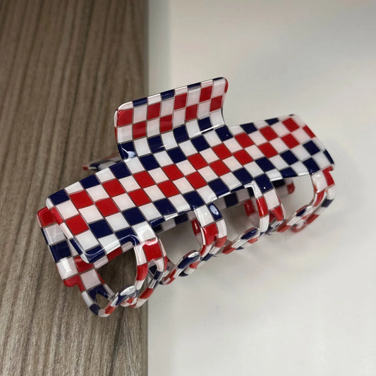 Cellulose Acetate Hair Clip | Veronica Red Check