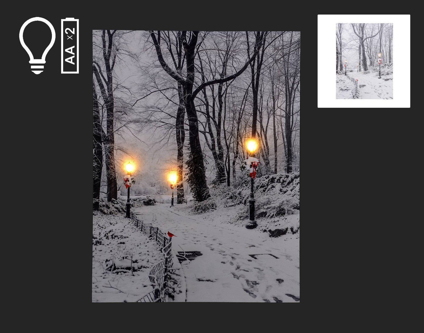 12x16" Canvas w/Winter Path Scene & LED Lights