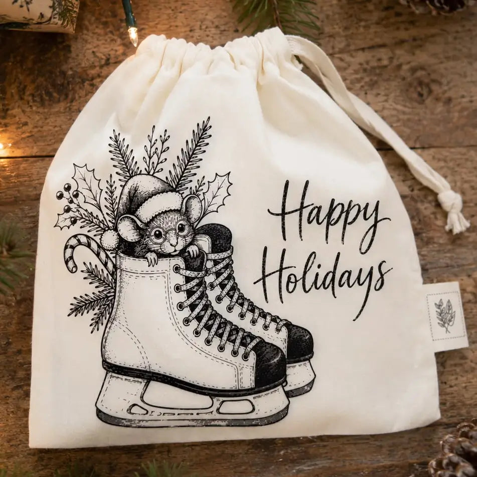 Your Green Kitchen - Gift Bag/Holiday Mouse & Skates/Drawstring Bag