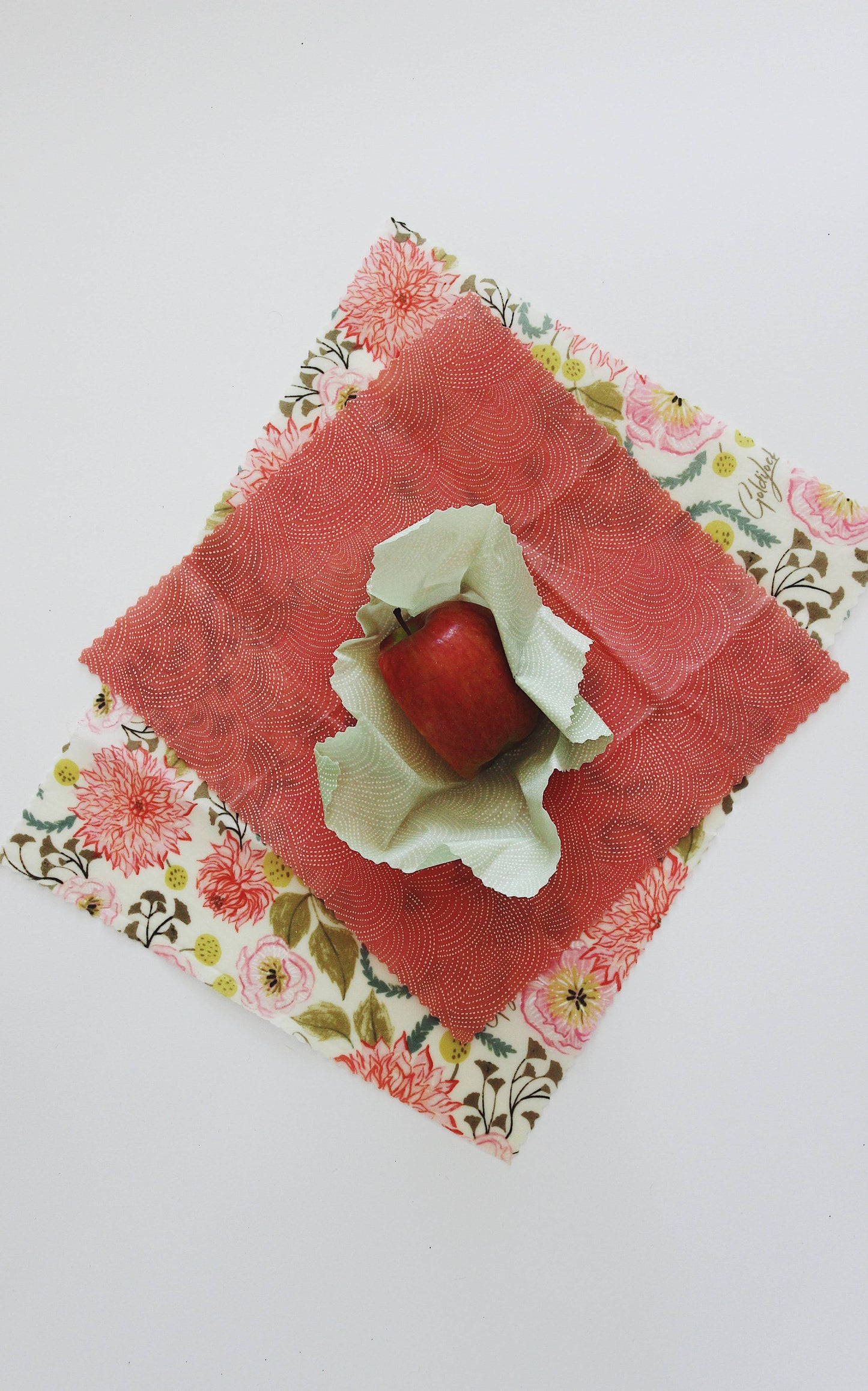 Reusable Beeswax Food Wraps: Pink Floral Set of 3