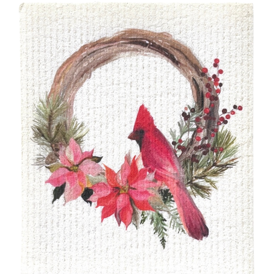 Swedish dishcloth Bird Cardinal Wreath