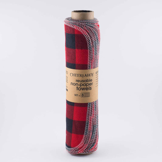 Reusable Non•Paper Towels • Plaids: Red & Black Check / 8-pk / Pre-rolled on kraft tubie