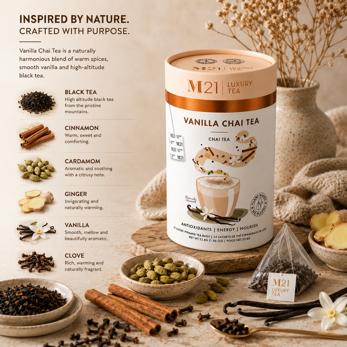 Tega Organic Tea - Vanilla Chai Luxury Black Tea | Canadian | 24ct