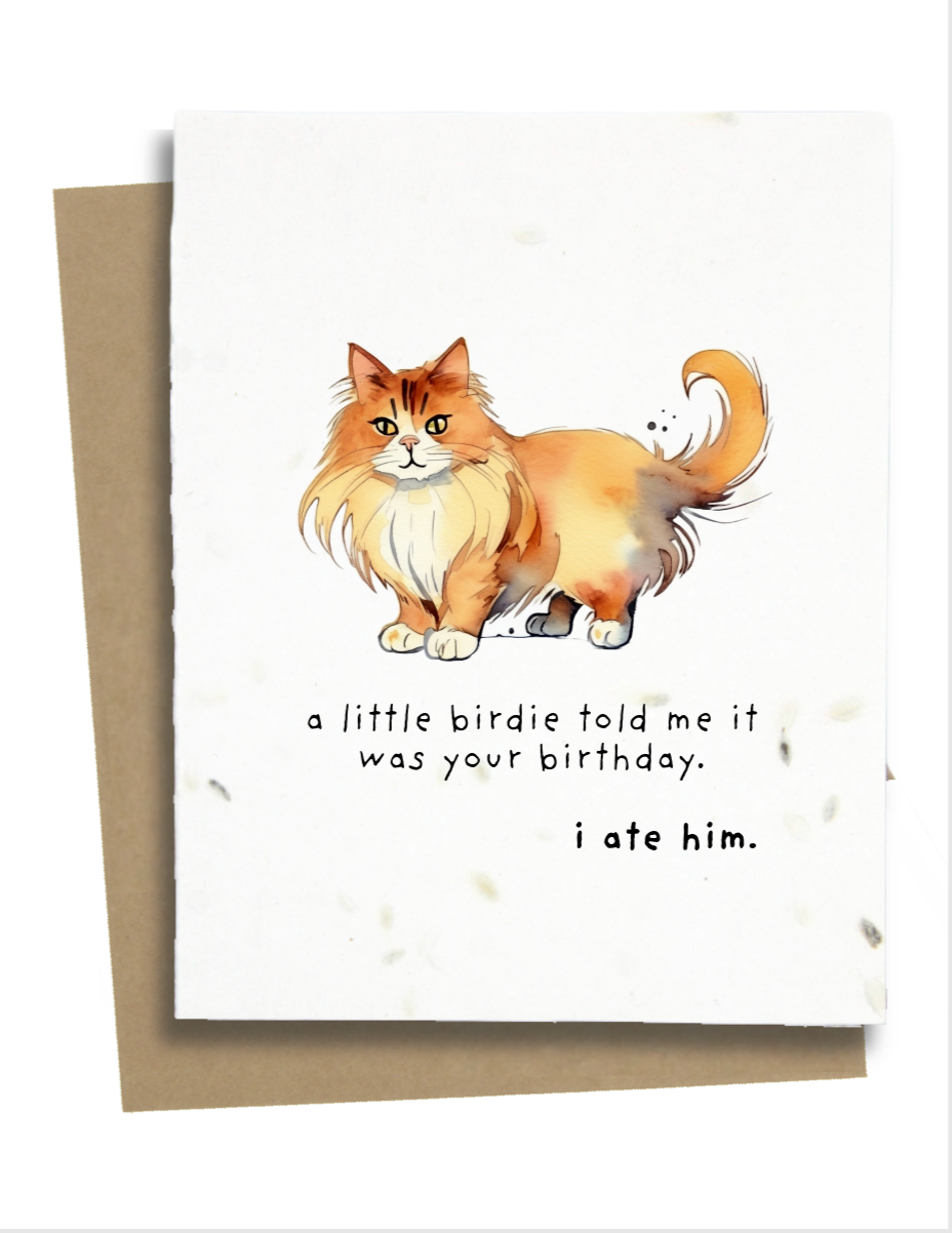 Greet & Grow - A Little Birdy Told Me Cat Birthday Card