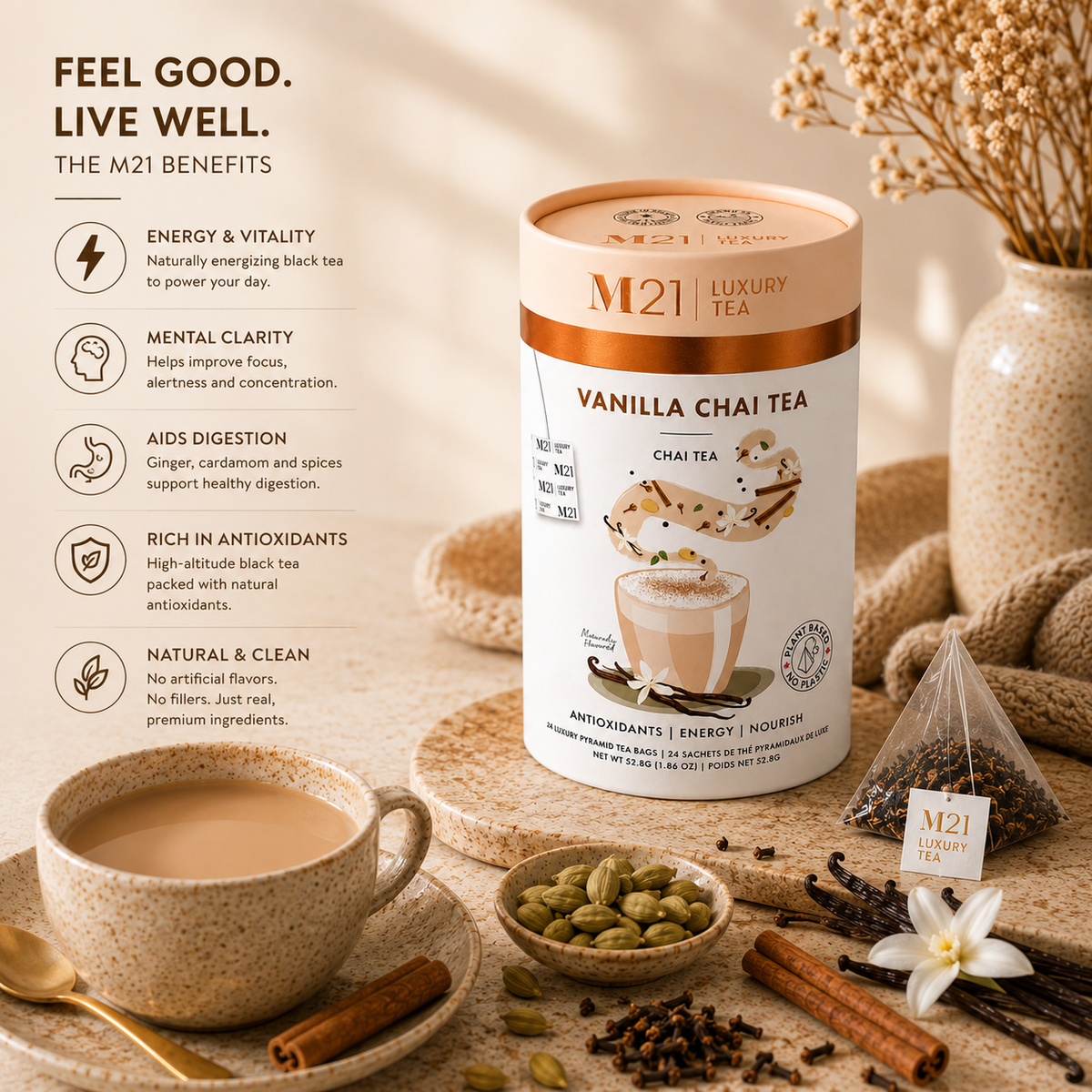Tega Organic Tea - Vanilla Chai Luxury Black Tea | Canadian | 24ct