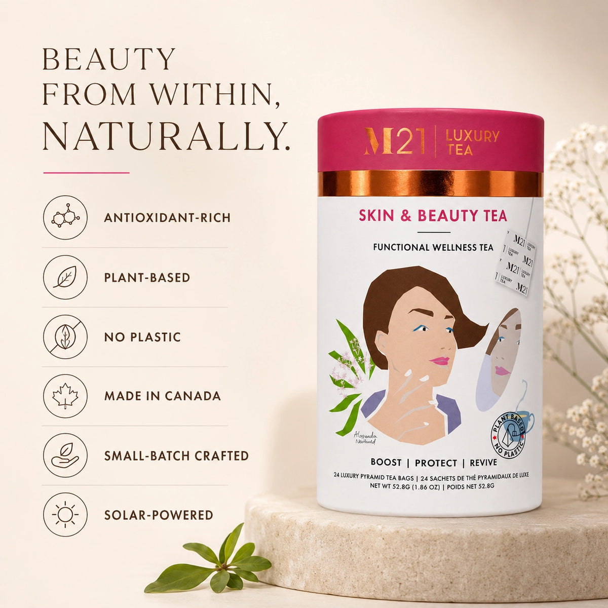 Tega Organic Tea - Skin & Beauty Luxury Herbal Tea | Canadian | 24ct