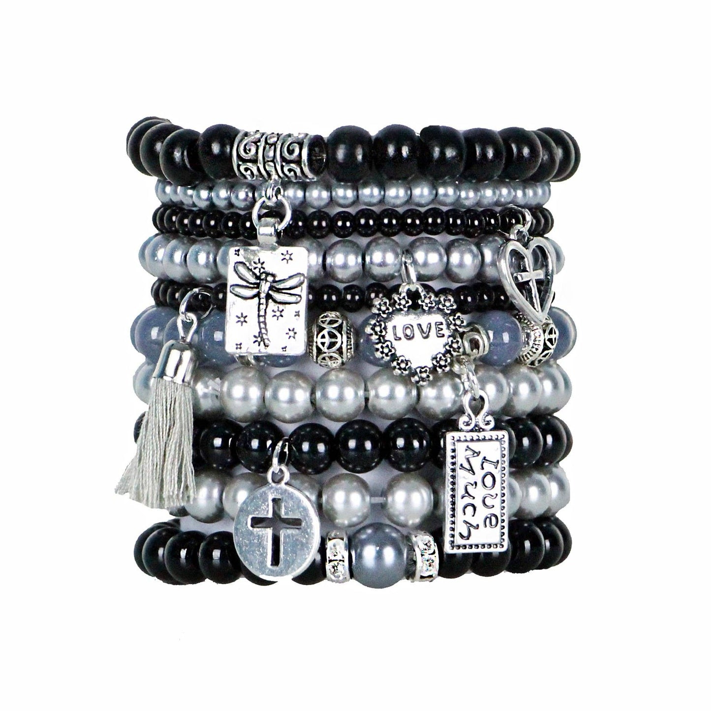 Beaded Stretch Bracelets in Classic Black and Silver