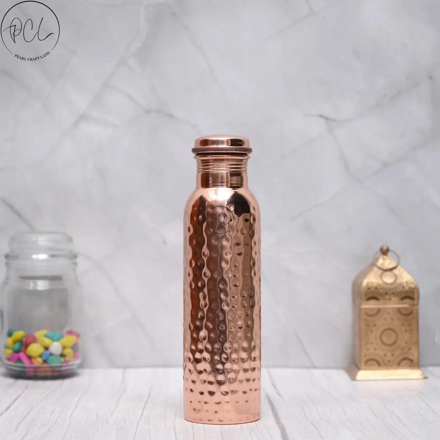 100% Pure Copper Water Bottle (950ML) | Hammered Ayurvedic 