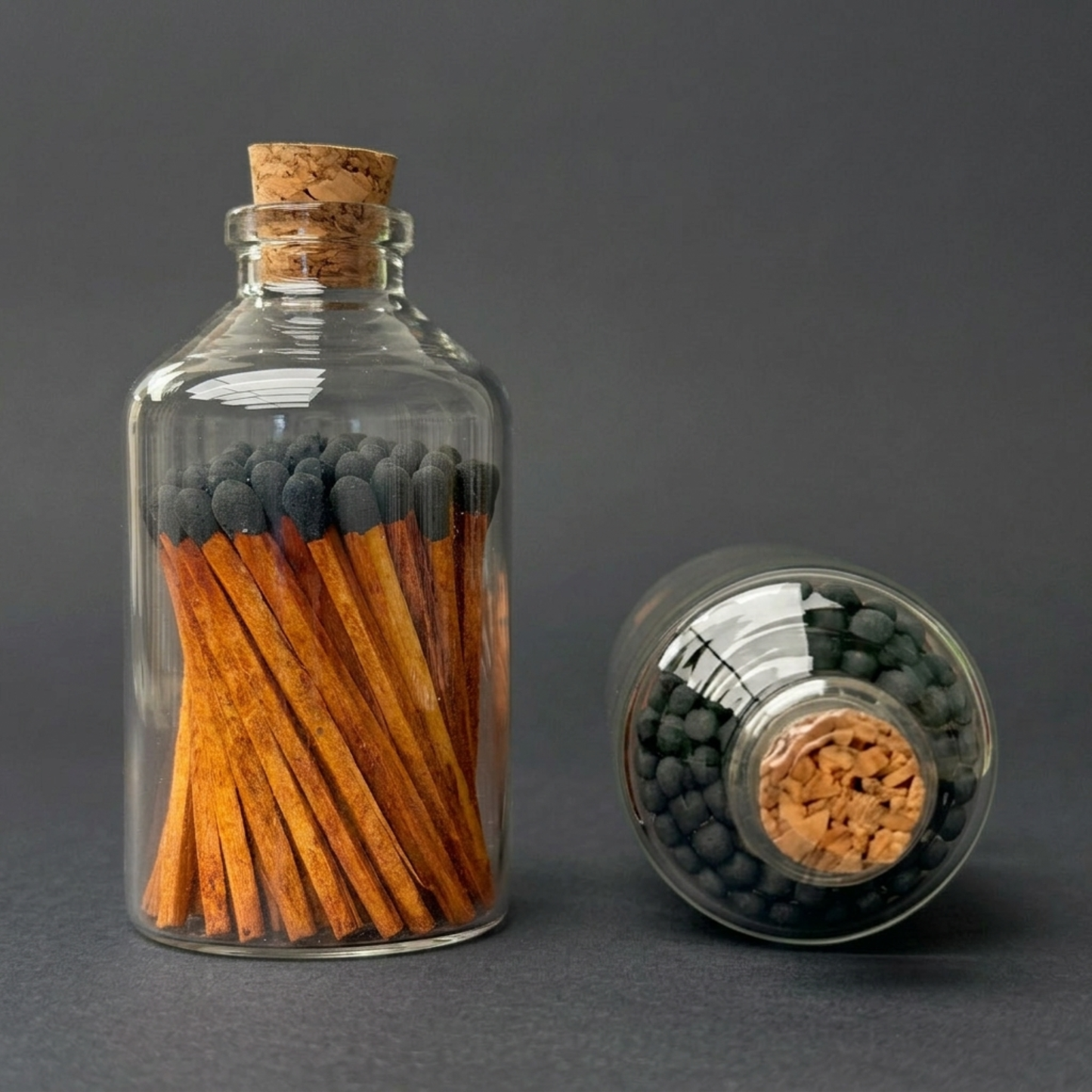 Dark Wood Black Tipped Matches in Apothecary Jar - No Label