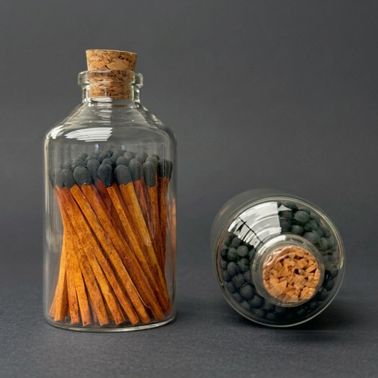 Dark Wood Black Tipped Matches in Apothecary Jar - No Label