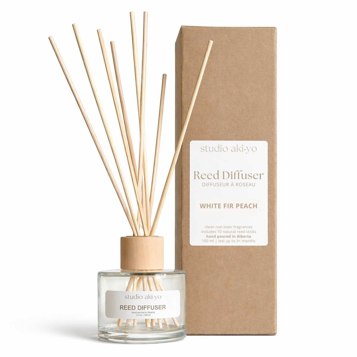 Studio Akiyo - White Fir Peach Reed Diffuser (100 ml) | Woodsy Home Scent