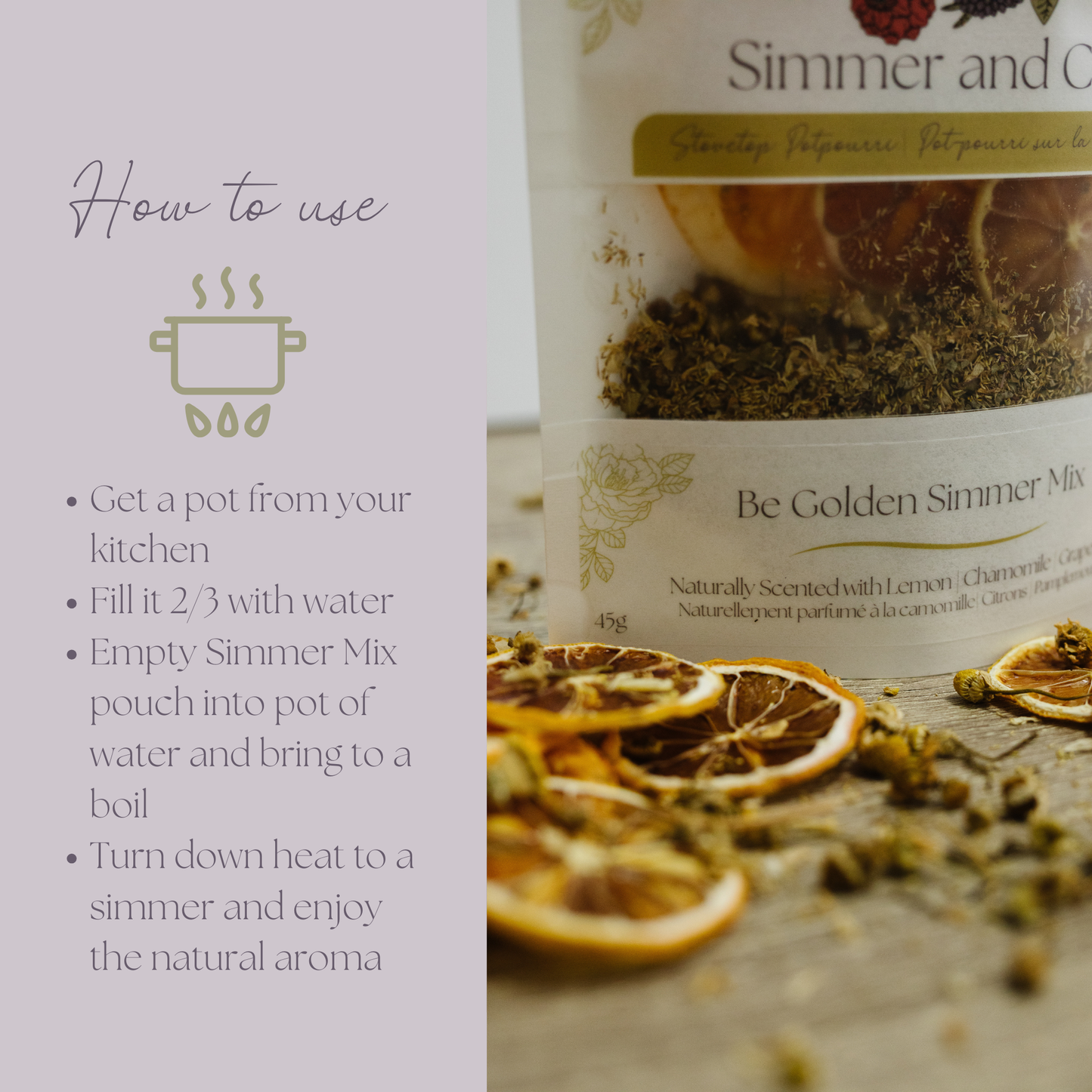 Be Golden Simmer Pot Mix, Natural Citrus Chamomile Aroma