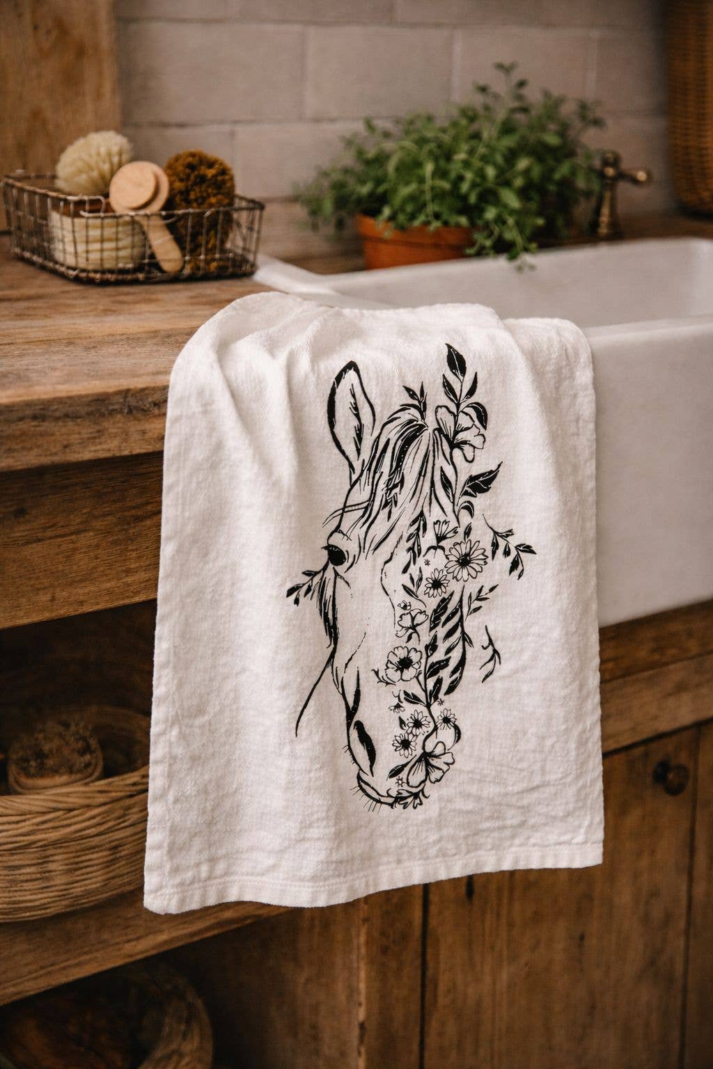 Tea Towel / Floral Horse/ Kitchen Towel