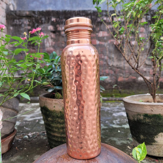 100% Pure Copper Water Bottle (950ML) | Hammered Ayurvedic 