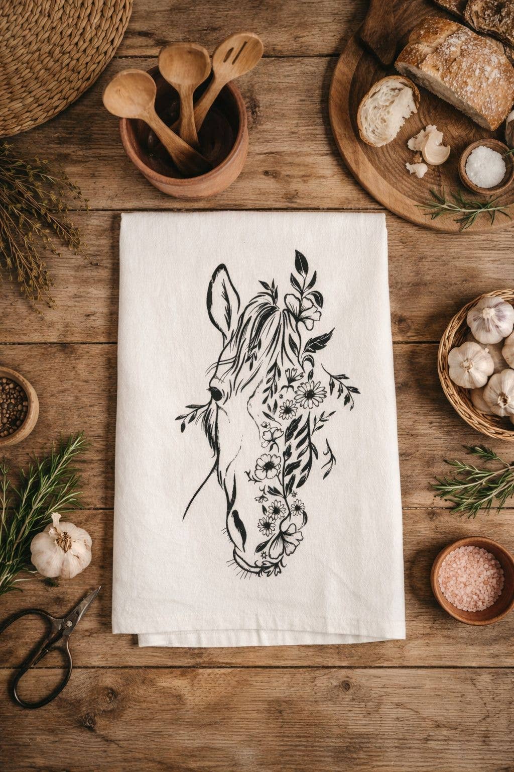Tea Towel / Floral Horse/ Kitchen Towel