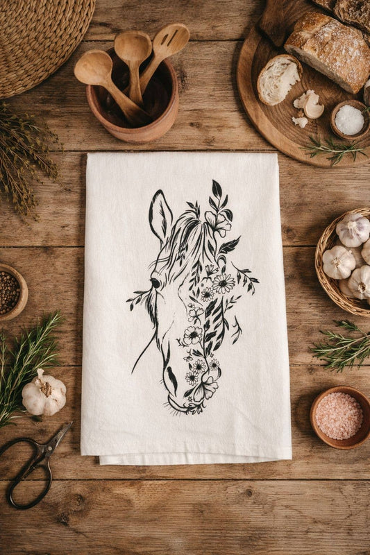 Tea Towel / Floral Horse/ Kitchen Towel