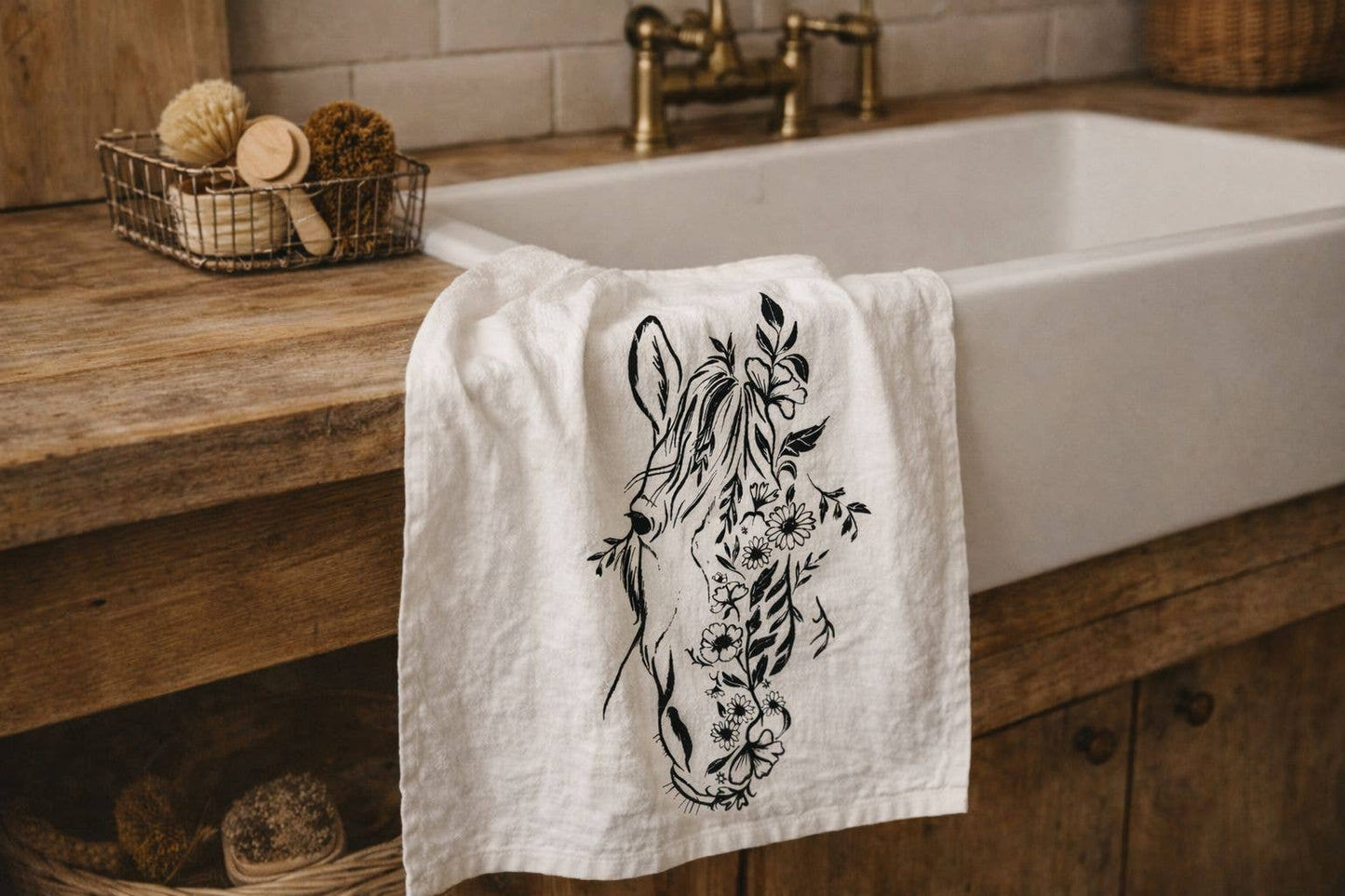Tea Towel / Floral Horse/ Kitchen Towel