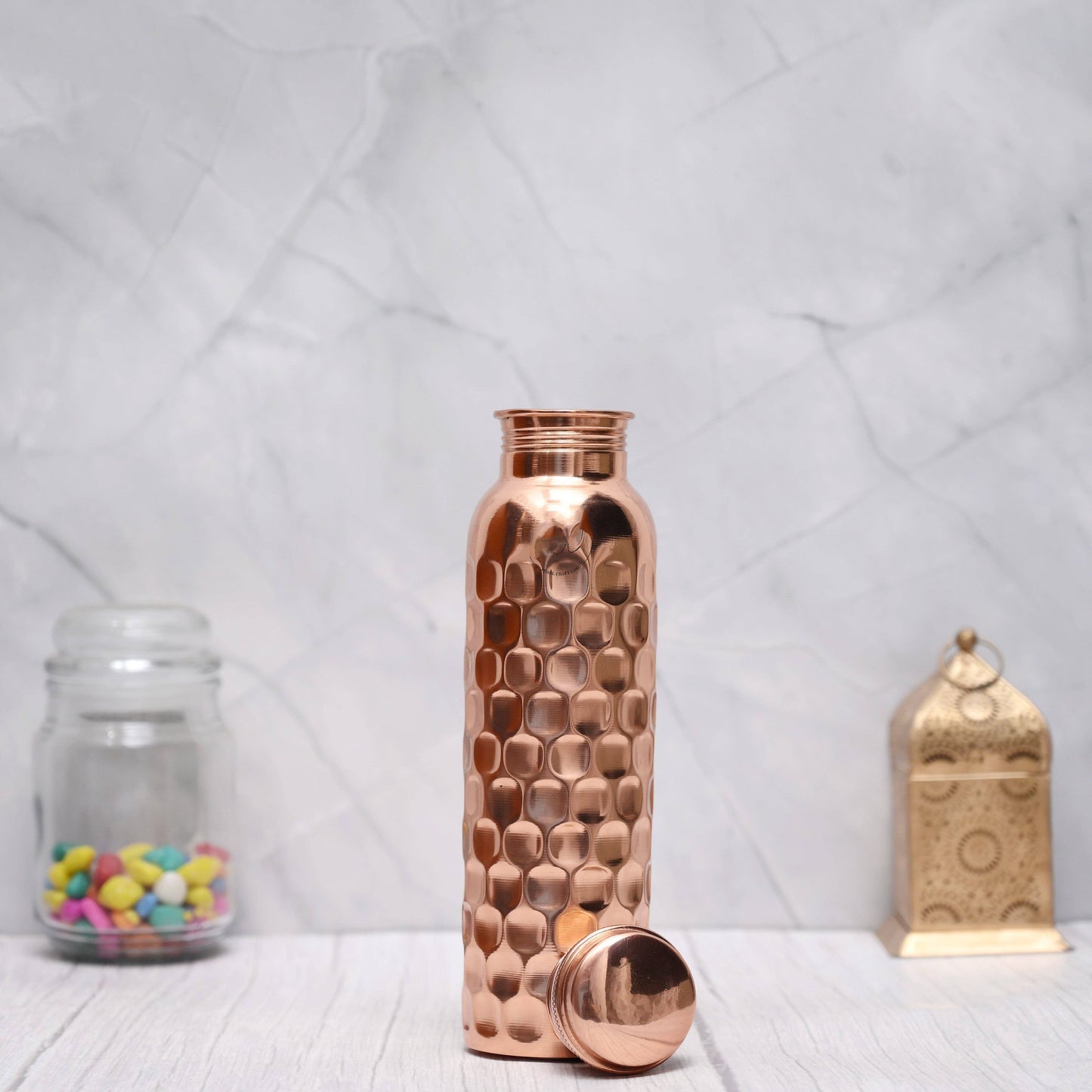 100%Pure Certified Copper Water Bottle–Heavy Brick Hammered/Honeycomb Design(950ML)