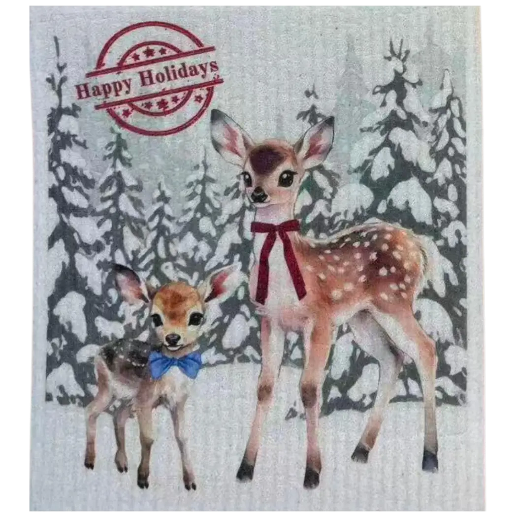 The Good Kitchen - Swedish Dishcloth Happy Holidays Christmas Deer