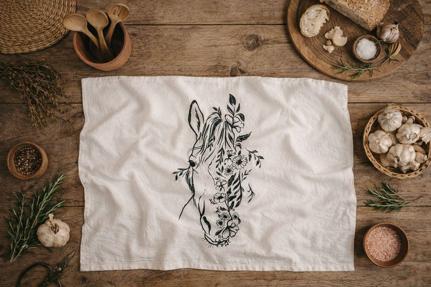 Tea Towel / Floral Horse/ Kitchen Towel