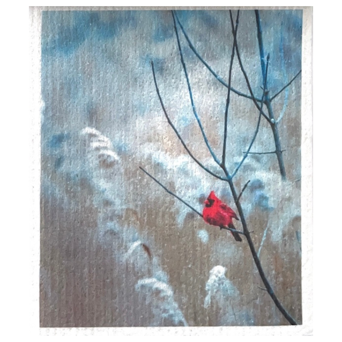 Swedish dishcloth Bird Cardinal Winter Scene