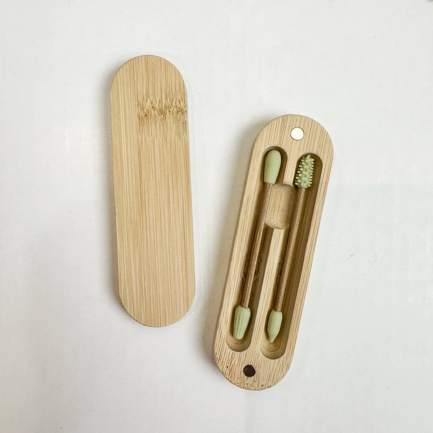 Reusable Plastic Free Bamboo Silicon Q-Tips with Bamboo Case